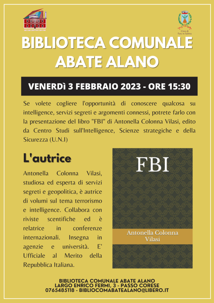 Presentazione del libro “FBI” di Antonella Colonna Vilasi