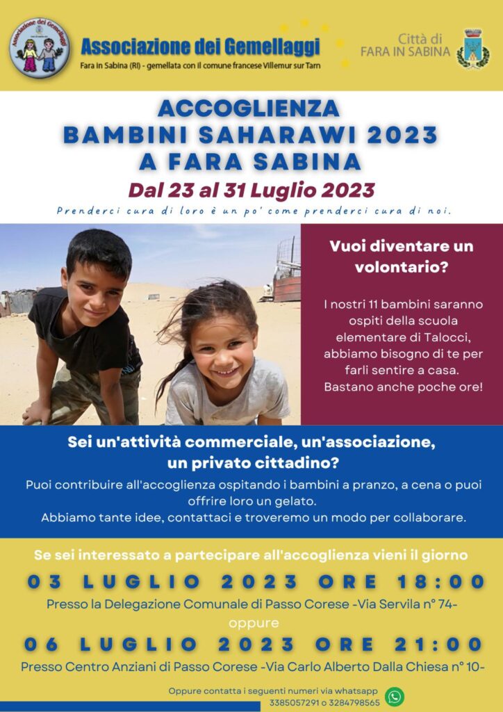 Accoglienza bambini Saharawi 2023
