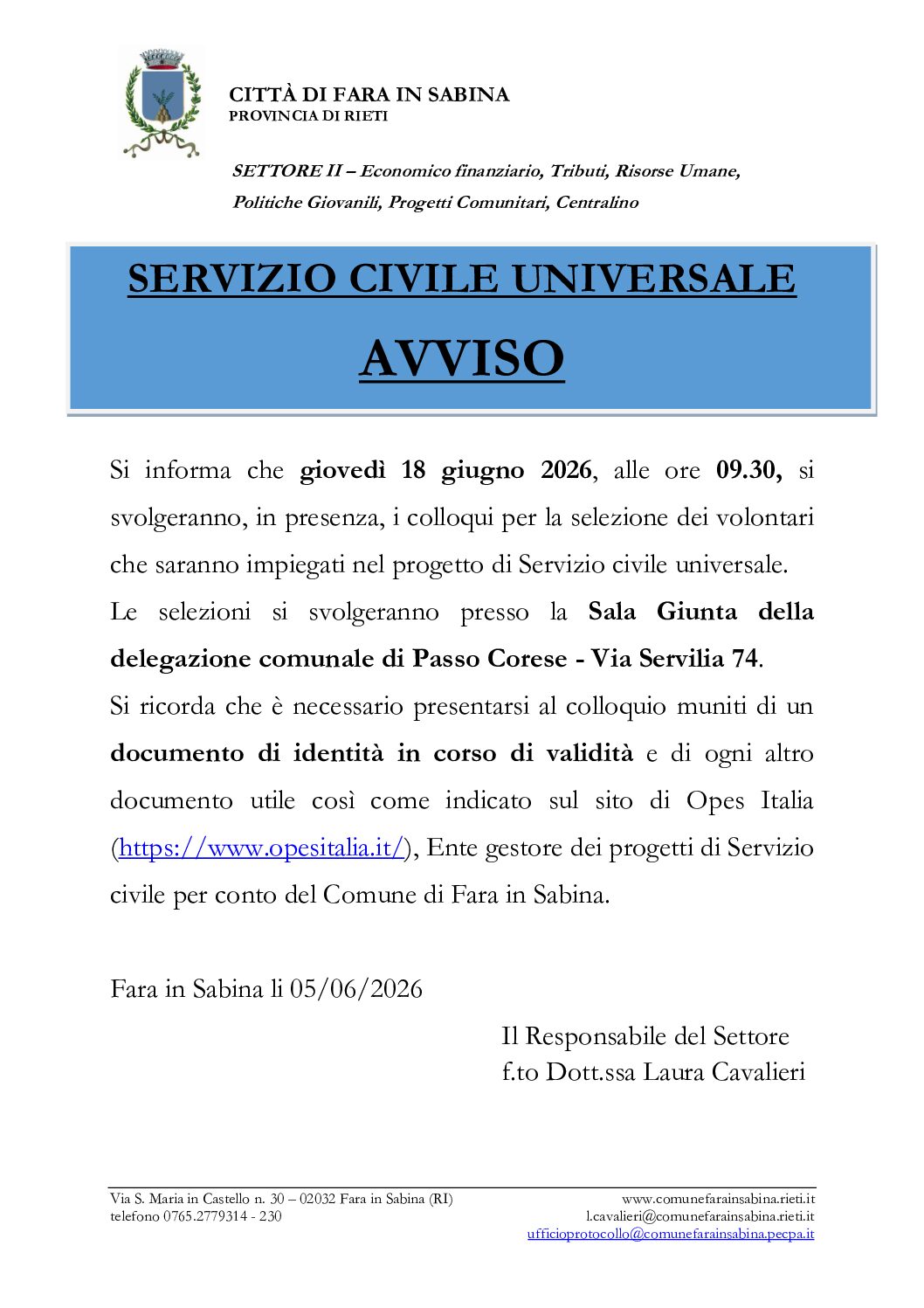 Avviso colloqui servizio civile